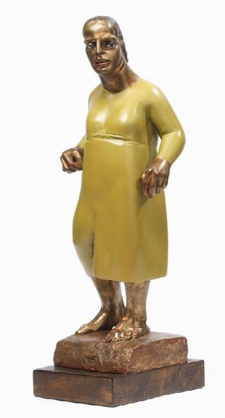 Donna in piedi con vestito giallo  - Asta Arte Moderna e Contemporanea - Associazione Nazionale - Case d'Asta italiane