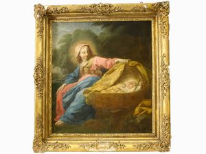 Scuola fiamminga del XVII/XVIII secolo - Madonna con Bambino in un paesaggio