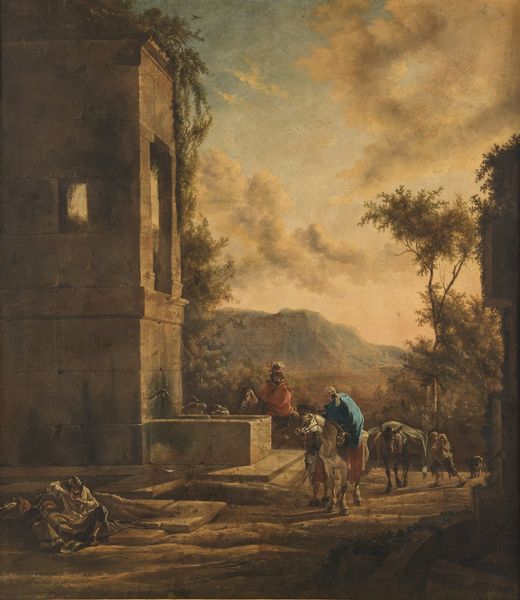 WEENIX JEAN BAPTISTE (1621 - 1665) : Paesaggio con viandanti presso una fontana.  - Asta ASTA 345 ARTE ANTICA  - Associazione Nazionale - Case d'Asta italiane