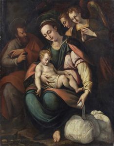 ARTISTA TOSCANO DEL XVI SECOLO - Madonna con il bambino, San Giuseppe e gli angeli.