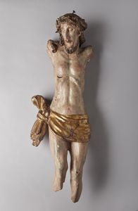 SCULTORE DEL XVI-XVII SECOLO - Corpus Christi in legno policromo e parzialmente dorato.