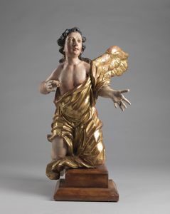 HEINZ GEORG ANTON (1698 - 1759) - Angelo in legno policromo e parzialmente dorato.
