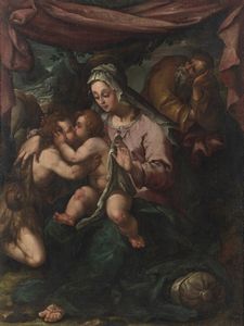 ARTISTA DEL XVI SECOLO - Madonna con Bambino, San Giovanni e San Giuseppe.