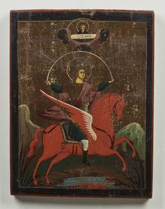 Icona russa del XIX secolo - San Michele Cavaliere dell'Apocalisse.