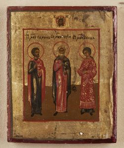 Icona russa del XIX secolo - Santi scelti e Cristo Acheropita.