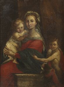 ARTISTA DEL XVII SECOLO - Madonna con bambino e San Giovannino.