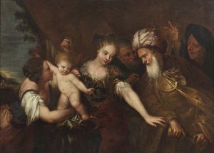 CELESTI ANDREA (1637 - 1700) - Bottega di. Mosè bambino calpesta la corona del faraone.