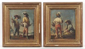 SIMONINI FRANCESCO (1686 - 1753) - Coppia di dipinti raffiguranti popolani.