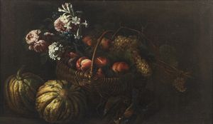 ARTISTA ROMANO DEL XVII SECOLO - Natura morta di fiori e frutta.