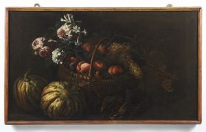 ARTISTA ROMANO DEL XVII SECOLO : Natura morta di fiori e frutta.  - Asta ASTA 345 ARTE ANTICA  - Associazione Nazionale - Case d'Asta italiane