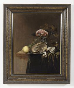 GEERARDS JASPER (1620 - 1654 circa) : Natura morta con nautilus, limoni, prosciutto e calice.  - Asta ASTA 345 ARTE ANTICA  - Associazione Nazionale - Case d'Asta italiane