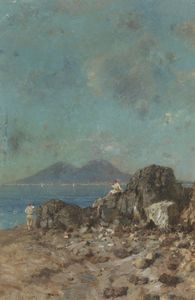 COPPOLA FRANCESCO CASTALDO (1845 - 1916) - Pescatori nel golfo di Napoli.