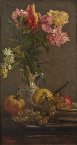 OBERTO ANTONIO (1872 - 1954) - Natura morta di fiori e frutta.