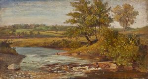 COSTA NINO (1826 - 1903) - Paesaggio con fiume.