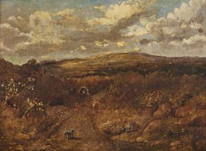 NIEMAN EDMOND JOHN (1813 - 1876) - Paesaggio montano con contadino, carro e animali.
