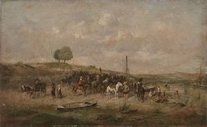 VON MALHEIM FRIEDLAENDER FRIEDRICH (1825 - 1901) - Paesaggio con soldati a riposo.