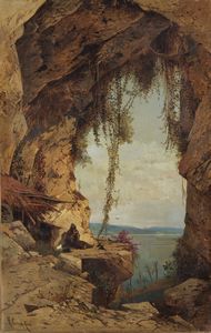 CORRODI HERMANN (1844 - 1905) - Paesaggio con eremita.