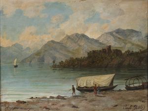 JOTTI CARLO (1826 - 1905) - Paesaggio lagunare.