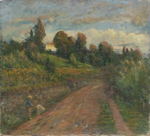 PUGLIESE LEVI CLEMENTE (1855 - 1936) - Paesaggio con personaggio.