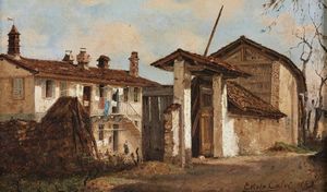 CALVI ERCOLE (1824 - 1900) - Paesaggio con cascina.