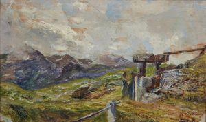 BERSANI STEFANO (1872 - 1914) - Paesaggio montano con contadine.