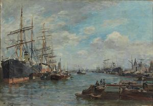 PETITJEAN EDMOND MARIE (1844 - 1925) - Il porto di Anversa.