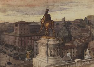ARTISTA DEGLI INIZI DEL XX SECOLO - Il Vittoriano visto dal monumento equestre a Vittorio Emanuele II.