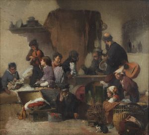 SERENA LUIGI (1855 - 1911) - Interno di osteria con personaggi.
