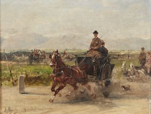 DE ALBERTIS SEBASTIANO (1828 - 1897) - Paesaggio con personaggi.