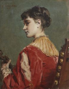 PAGLIANO ELEUTERIO (1826 - 1903) - Ritratto di gentildonna con strumento musicale.