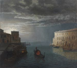 FERRI AUGUSTO (1829 - 1895) - Veduta notturna di Venezia.