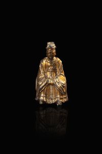 FIGURA DI TAO - Figura di Tao in bronzo con tracce di doratura  Cina  dinastia Ming  XVII secolo. h cm 21x12