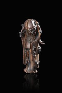 FIGURA DI SAGGIO - Figura di saggio in legno  Cina  dinastia Qing  XX secolo. h cm 36x13
