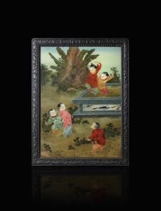 DIPINTO SU VETRO - Dipinto su vetro raffigurante bambini che giocano  Cina  dinastia Qing  XIX secolo. h cm 59 5x43 5