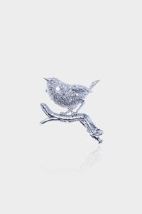 SPILLA - Peso gr 6 4 cm 3x3 in oro bianco con uccellino su di un ramo con diamanti taglio 8/8 per totali ct 0 50 ca