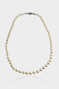GIROCOLLO - Lunghezza cm 54 composto da un filo di perle giapponesi del diam di mm 8 e 8 5 ca.  Chiusura in oro bianco con  [..]