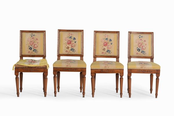 Quattro sedie in legno intagliato, fine XVIII secolo  - Asta Una Propriet Lombarda | Cambi Time - Associazione Nazionale - Case d'Asta italiane