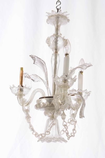 Piccolo lampadario in vetro a tre fiamme  - Asta Una Propriet Lombarda | Cambi Time - Associazione Nazionale - Case d'Asta italiane