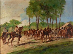 ,Carlo Domenici - Butteri con mandria di cavalli