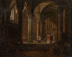,Scuola Veneta XIX secolo - Interno di chiesa