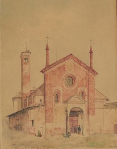 ,Anonimo (Scuola Lombarda seconda meta del XIX secolo) - Veduta della chiesa di Santa Maria della Pace a Milano