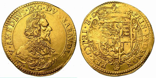 VITTORIO AMEDEO I. Il leone di Susa (1630-1637). Da 4 scudi d'oro 1634 (III tipo). Torino.  - Asta Numismatica - Associazione Nazionale - Case d'Asta italiane
