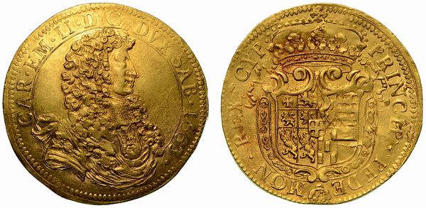 CARLO EMANUELE II. L'Adriano del Piemonte (1648-1675). Da 10 scudi d'oro 1663 (IV tipo). Torino.  - Asta Numismatica - Associazione Nazionale - Case d'Asta italiane