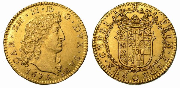 CARLO EMANUELE II. L'Adriano del Piemonte (1648-1675). Doppia d'oro 1675 (IV tipo). Torino.  - Asta Numismatica - Associazione Nazionale - Case d'Asta italiane