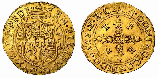 EMANUELE FILIBERTO. Testa di ferro (1553-1580). Scudo d'oro del Sole 1562 (V tipo). Torino.  - Asta Numismatica - Associazione Nazionale - Case d'Asta italiane