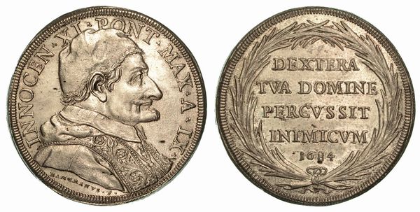 INNOCENZO XI (Benedetto Odescalchi), 1676-1689. Piastra 1684 A. IX.  - Asta Numismatica - Associazione Nazionale - Case d'Asta italiane