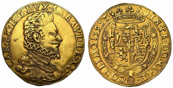CARLO EMANUELE I. Il Grande (1580-1630). Quadrupla 1595 (III tipo). Torino.  - Asta Numismatica - Associazione Nazionale - Case d'Asta italiane