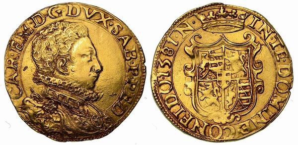 CARLO EMANUELE I. Il Grande (1580-1630). Doppia 1581 (II Tipo). Nizza.  - Asta Numismatica - Associazione Nazionale - Case d'Asta italiane