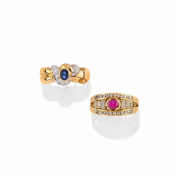 Due anelli con rubino, zaffiro e diamanti  - Asta Love is in the air / Gioielli - Associazione Nazionale - Case d'Asta italiane
