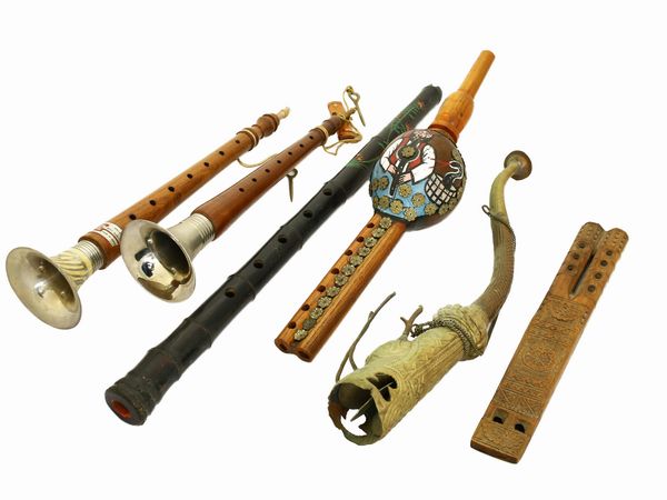 Lotto di strumenti musicali  tribali a fiato  - Asta Curiosit siciliane e strumenti musicali da Casa D'Agata - Associazione Nazionale - Case d'Asta italiane